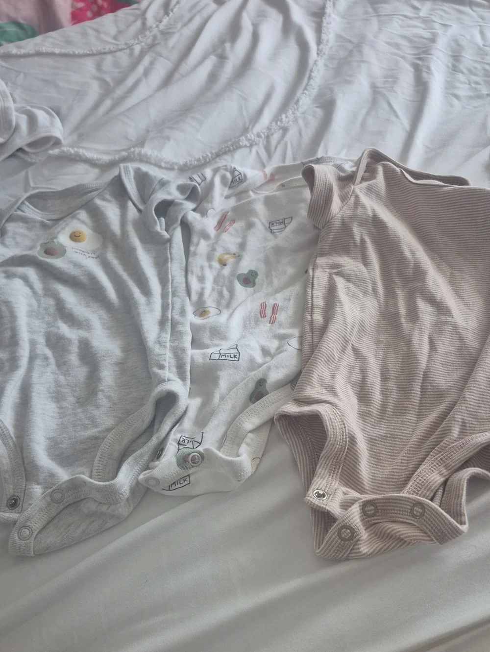 Carter's Baby Breakfast Bodysuits - Gray, White, Beige